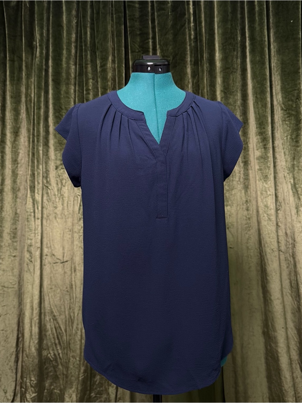 Navy Pleated Blouse